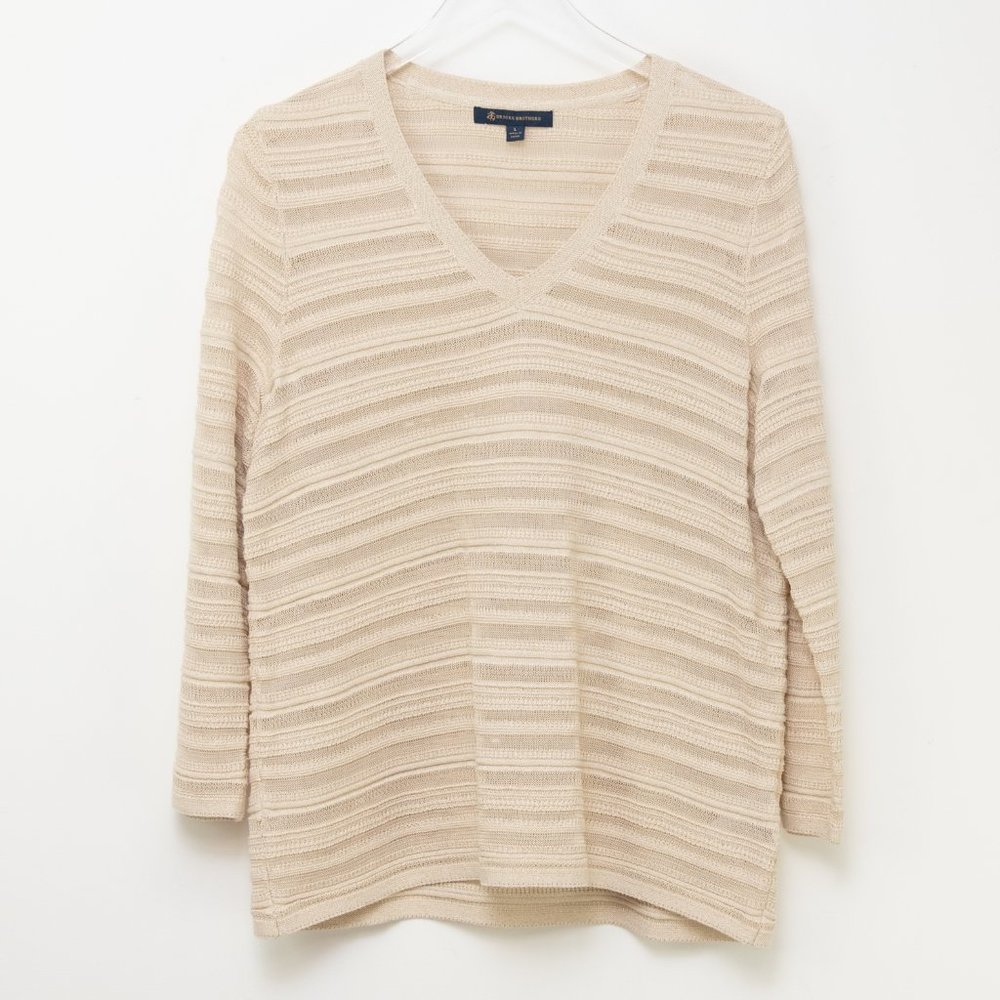 Brooks Brothers Sweater Semi Sheer Stripe Lightweight Metallic Gold Size Large